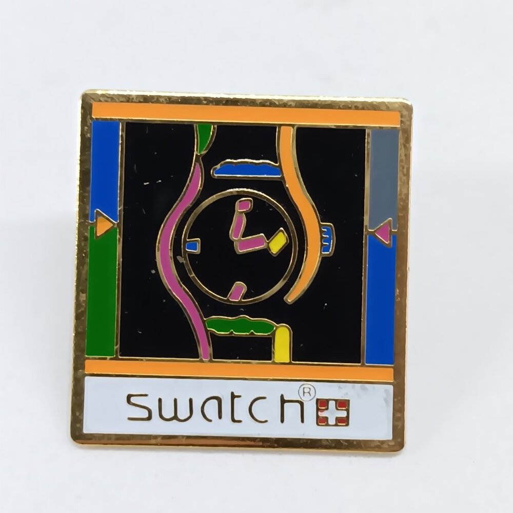 Vintage SWATCH 1996 Atlanta Olympics Sponsor Square Metal + Enamel Pin Badge